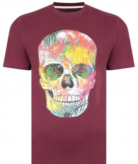 Kam Jeans 5375 Coloured Skull Print T-shirt Plum - T-shirts - Grote Maten T-shirts Heren
