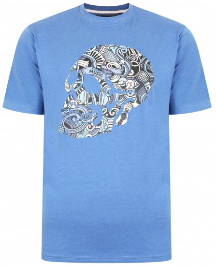 Kam Jeans 5376 Music Skull Print Tee Blue - T-shirts - Grote Maten T-shirts Heren