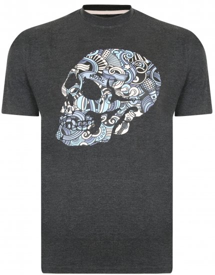 Kam Jeans 5376 Music Skull Print Tee Charcoal - T-shirts - Grote Maten T-shirts Heren