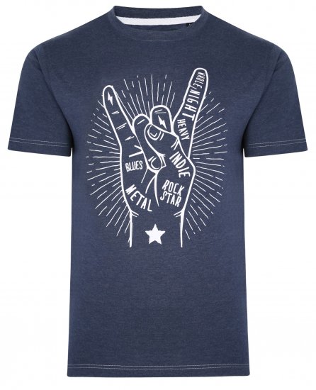 Kam Jeans 5390 Rock Star Print T-Shirt Indigo - T-shirts - Grote Maten T-shirts Heren