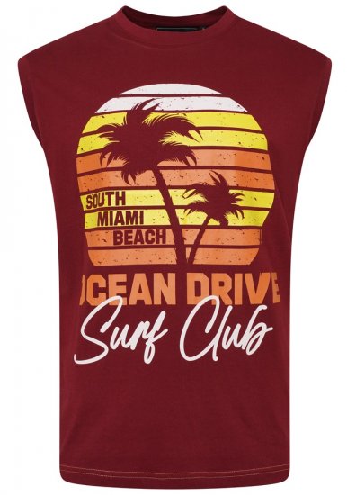 Kam Jeans 5398 Miami Beach Sleeveless Tee Burgundy - T-shirts - Grote Maten T-shirts Heren