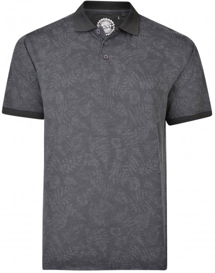 Kam Jeans 5418 Leaf print Polo Charcoal - Polo shirts - Grote Maten Poloshirts Heren