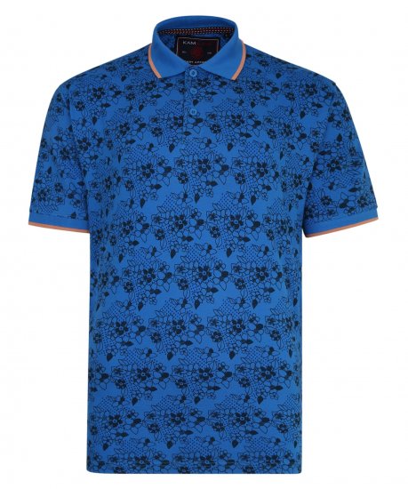 Kam Jeans Floral Print Polo Blue - Polo shirts - Grote Maten Poloshirts Heren