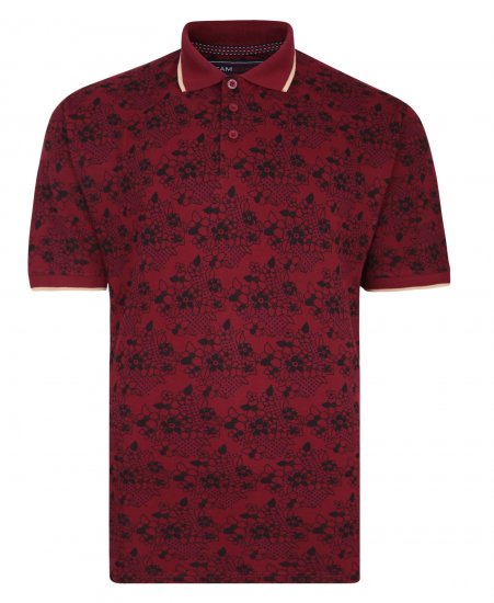 Kam Jeans Floral Print Polo Wine - Polo shirts - Grote Maten Poloshirts Heren