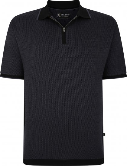 Kam Jeans 5492 Jersey Weave Pattern 1/4 Zip Polo Black - Polo shirts - Grote Maten Poloshirts Heren