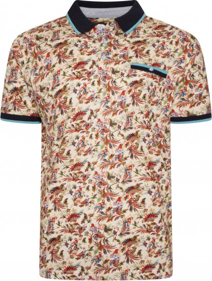 Kam Jeans 5493 All Over Parrot Print Polo Ecru - Polo shirts - Grote Maten Poloshirts Heren