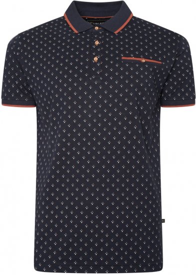 Kam Jeans 5503 Jersey Polo with All Over Geo Print Navy - Polo shirts - Grote Maten Poloshirts Heren