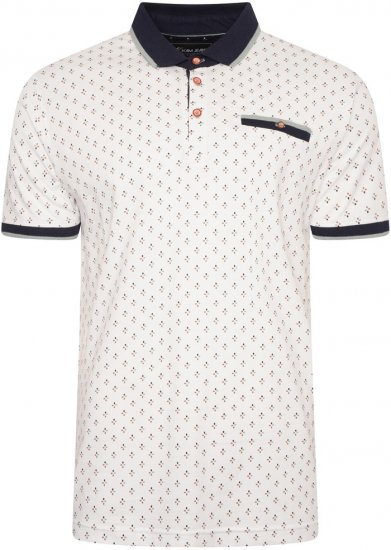 Kam Jeans 5503 Jersey Polo with All Over Geo Print White - Polo shirts - Grote Maten Poloshirts Heren