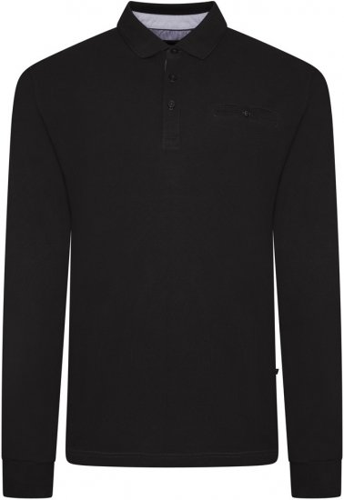 Kam Jeans 5508 LS Pique Polo with Jacquard Collar/Cuffs Black - Polo shirts - Grote Maten Poloshirts Heren
