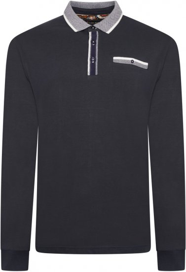 Kam Jeans 5509 LS Jersey Polo with Jacquard Pattern on Collar/Cuffs Navy - Polo shirts - Grote Maten Poloshirts Heren