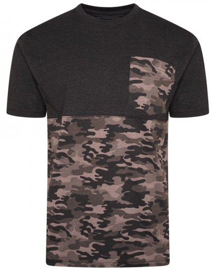 Kam Jeans 5700 Camo Panelled T-Shirt Charcoal - T-shirts - Grote Maten T-shirts Heren