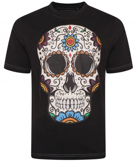 Kam Jeans 5705 Coloured Skull Print Tee Black - T-shirts - Grote Maten T-shirts Heren