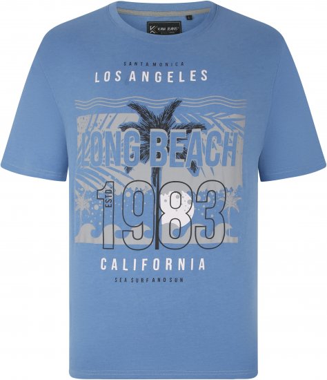 Kam Jeans 5729 Long Beach Print T-Shirt Blue Marl - T-shirts - Grote Maten T-shirts Heren