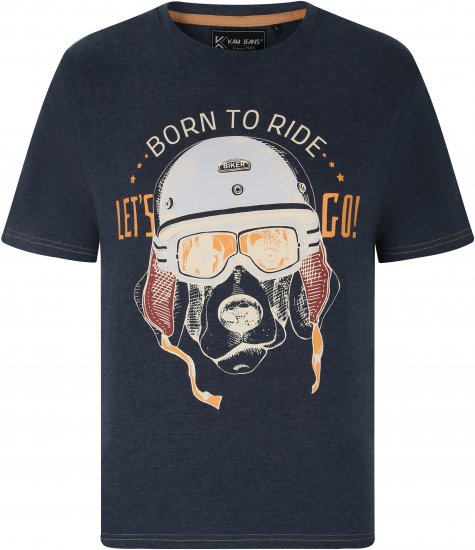 Kam Jeans 5731 Born To Ride Print T-Shirt INDIGO MARL - T-shirts - Grote Maten T-shirts Heren