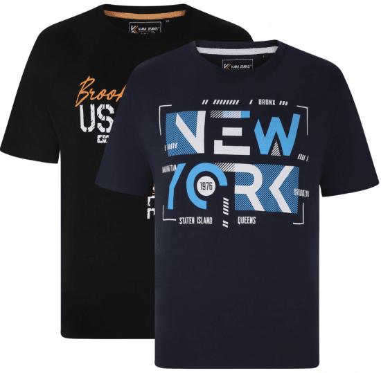 Kam Jeans 5736 NY Print T-Shirts 2-Pack - T-shirts - Grote Maten T-shirts Heren