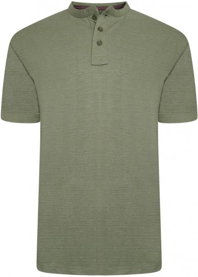 Kam Jeans 5744 Textured Jersey Grandad Top Khaki - Polo shirts - Grote Maten Poloshirts Heren