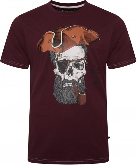 Kam Jeans 5752 Real Pirates Print T-Shirt Dark Red - T-shirts - Grote Maten T-shirts Heren