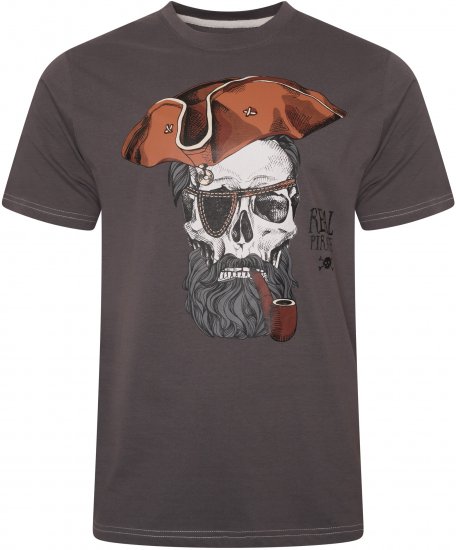Kam Jeans 5752 Real Pirates Print T-Shirt Charcoal - T-shirts - Grote Maten T-shirts Heren