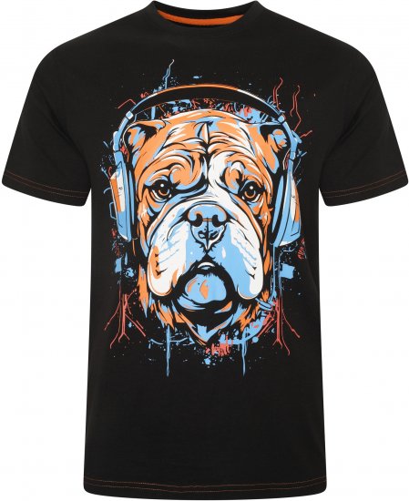 Kam Jeans 5754 Dog Headphones Print T-Shirt Black - T-shirts - Grote Maten T-shirts Heren