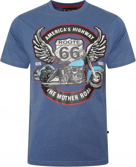 Kam Jeans 5755 Route 66 Motorbike Print T-Shirt Blue Marl - T-shirts - Grote Maten T-shirts Heren