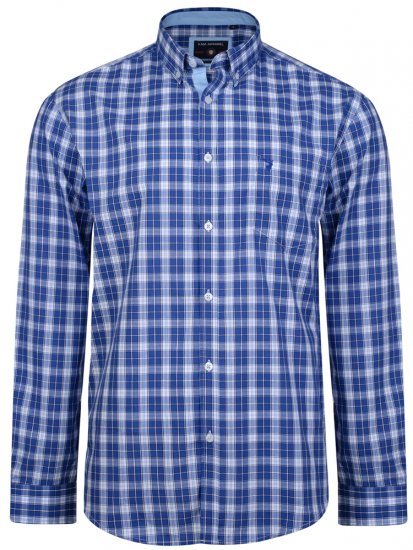 Kam Jeans 6155 Long Sleeve Check Shirt Blue - Overhemden - Overhemden Grote Maten Heren