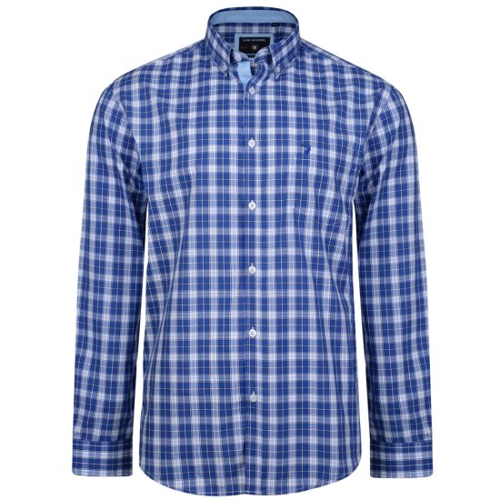 Kam Jeans 6155 Long Sleeve Check Shirt Blue - Overhemden - Overhemden Grote Maten Heren