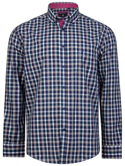 Kam Jeans 6156 Long Sleeve Check Shirt Navy - Overhemden - Overhemden Grote Maten Heren