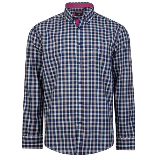 Kam Jeans 6156 Long Sleeve Check Shirt Navy - Overhemden - Overhemden Grote Maten Heren
