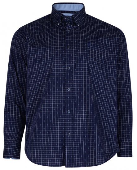 Kam Jeans 6158 Long Sleeve Dobby Embroidery Shirt Navy - Overhemden - Overhemden Grote Maten Heren