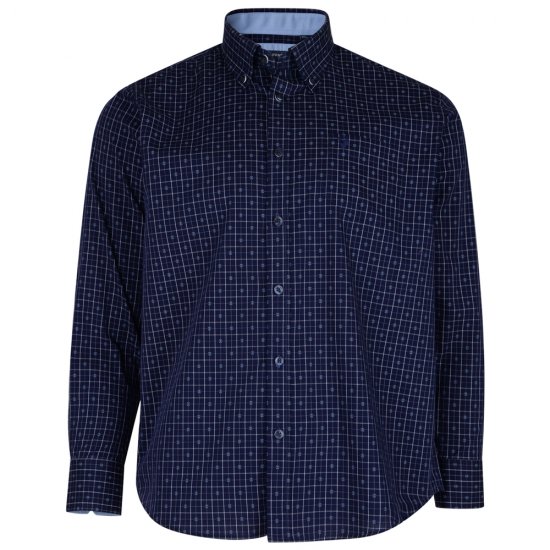 Kam Jeans 6158 Long Sleeve Dobby Embroidery Shirt Navy - Overhemden - Overhemden Grote Maten Heren