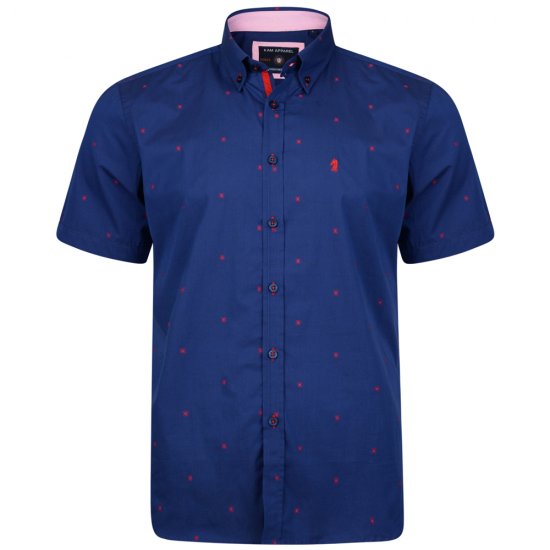 Kam Jeans 6160 Short Sleeve Dobby Print Shirt Twilight Blue - Overhemden - Overhemden Grote Maten Heren