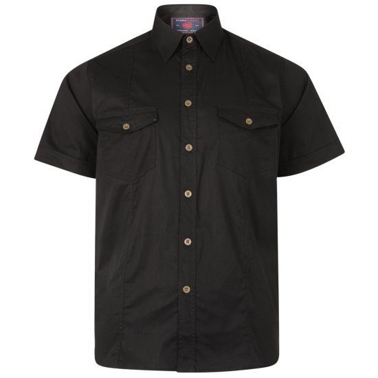 Kam Jeans Retro Short Sleeve Stretch Shirt Black - Overhemden - Overhemden Grote Maten Heren