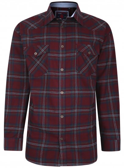 Kam Jeans 6194 Long Sleeve Flannel Shirt Burgundy - Overhemden - Overhemden Grote Maten Heren