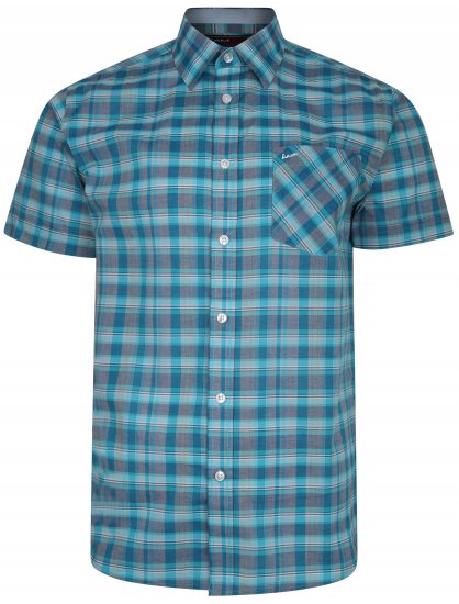 Kam Jeans 6201 Summer Casual Check Shirt Aqua - Overhemden - Overhemden Grote Maten Heren