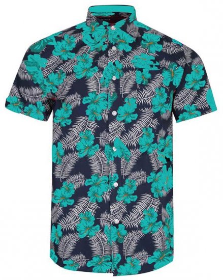 Kam Jeans 6207 Floral Print Shirt Turquoise - Overhemden - Overhemden Grote Maten Heren