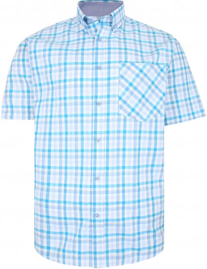 Kam Jeans 6215 Summer Check Shirt Turquoise - Overhemden - Overhemden Grote Maten Heren