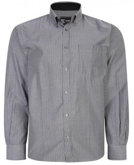 Kam Jeans 6224 LS Mini Stripe Shirt Charcoal - Overhemden - Overhemden Grote Maten Heren