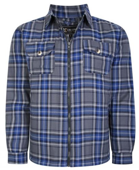 Kam Jeans 6231 Sherpa Lined Flannel Shirt with Zipper Charcoal - Overhemden - Overhemden Grote Maten Heren