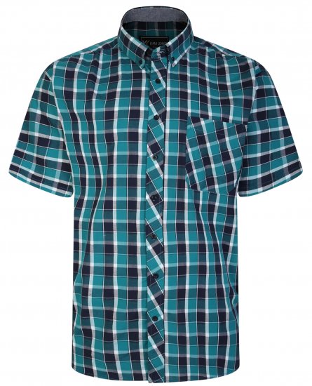 Kam Jeans 6240 SS Check Shirt Teal - Overhemden - Overhemden Grote Maten Heren