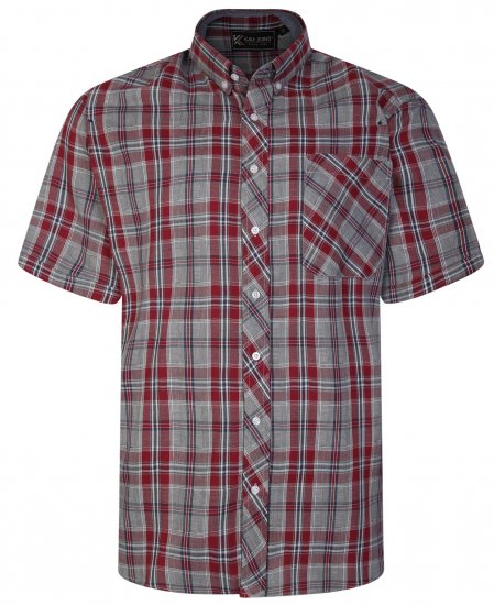 Kam Jeans 6241 SS Check Shirt Burgundy - Overhemden - Overhemden Grote Maten Heren