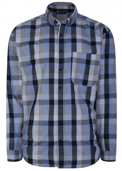 Kam Jeans 6242 Long Sleeve Casual Checked Shirt Blue - Overhemden - Overhemden Grote Maten Heren