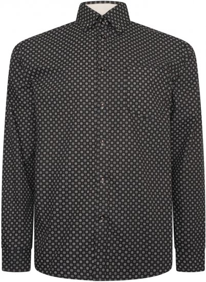 Kam Jeans 6296 Long Sleeve All Over Geo Print Shirt Black - Overhemden - Overhemden Grote Maten Heren