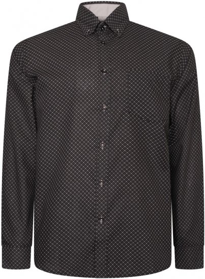Kam Jeans 6299 Long Sleeve All Over Diamond Print Shirt Black - Overhemden - Overhemden Grote Maten Heren