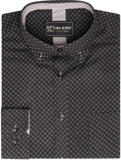 Kam Jeans 6299 Long Sleeve All Over Diamond Print Shirt Black - Overhemden - Overhemden Grote Maten Heren