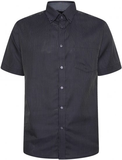 Kam Jeans 6300 Dobby Stripe Short Sleeve Shirt Dark Grey - Overhemden - Overhemden Grote Maten Heren