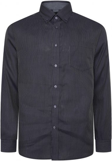 Kam Jeans 6300 Long Sleeve Dobby Stripe Shirt Dark Grey - Overhemden - Overhemden Grote Maten Heren