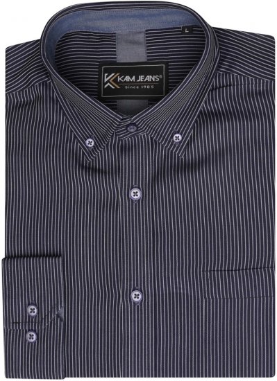 Kam Jeans 6300 Long Sleeve Dobby Stripe Shirt Dark Grey - Overhemden - Overhemden Grote Maten Heren