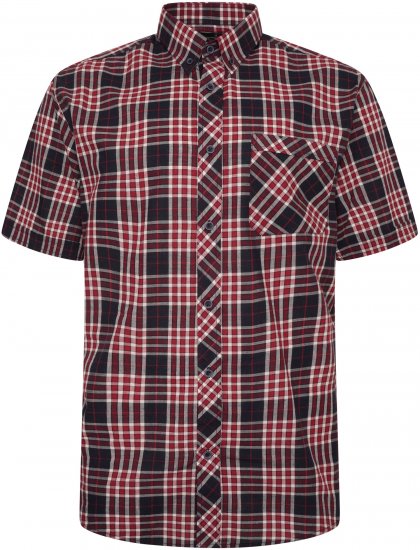 Kam Jeans 6301 Casual Check Short Sleeve Shirt Burgundy - Overhemden - Overhemden Grote Maten Heren