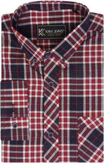 Kam Jeans 6301 LS Casual Check Shirt Red - Overhemden - Overhemden Grote Maten Heren