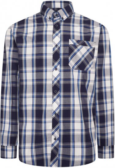 Kam Jeans 6301 LS Casual Check Shirt Navy - Overhemden - Overhemden Grote Maten Heren